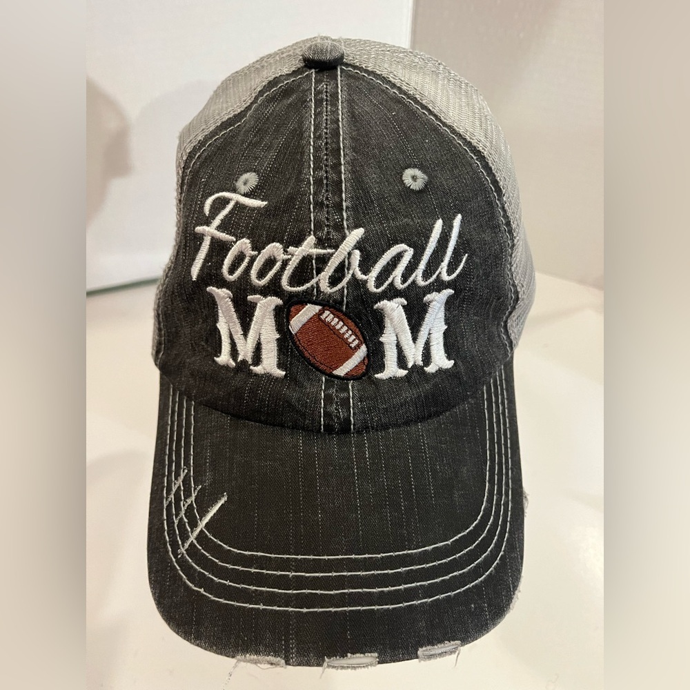 NEW! Katydid FOOTBALL MOM Trucker Hat Baseball Cap Mesh Back Distressed Black